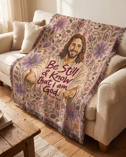 Sofa styling - Be Still and Know Jesus Floral Woven Blanket