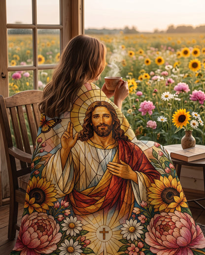 Radiant Savior - Stained Glass Jesus Woven Blanket