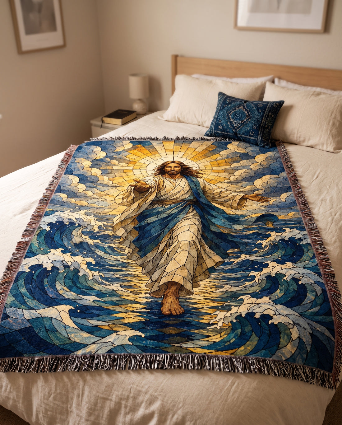 Jesus Walks on Water - Come Unto Me Woven Blanket