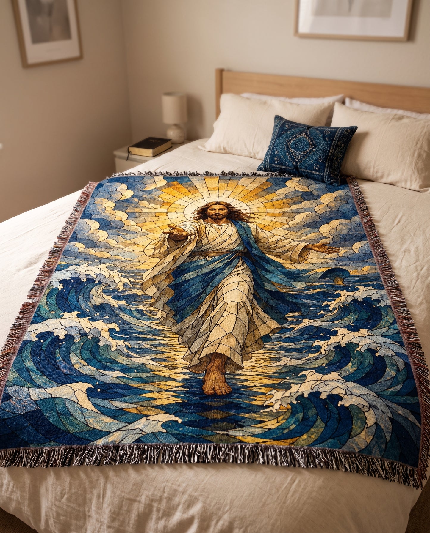 Jesus Walks on Water - Come Unto Me Woven Blanket