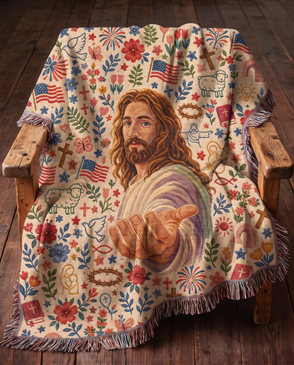Rocking chair styling - Welcoming Savior Folk Faith Woven Blanket