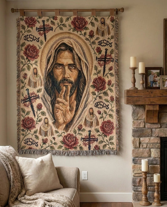 Silent Savior Roses and Crosses Woven Blanket gallery image 5