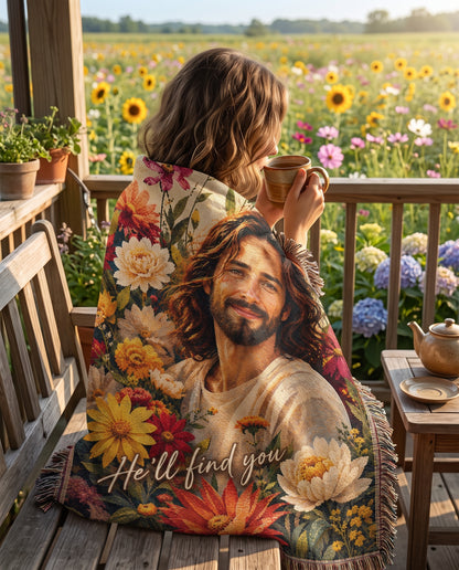 He’ll Find You Floral Jesus Woven Blanket gallery image 8