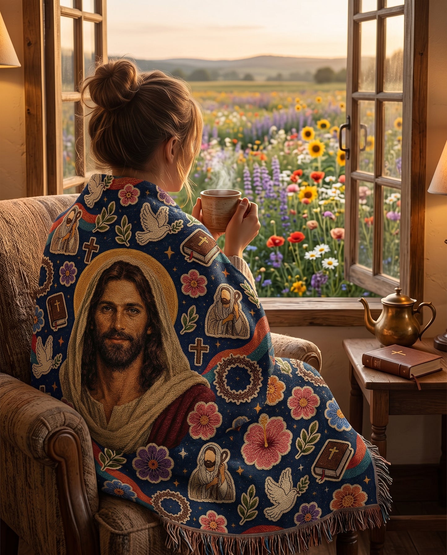 Prince of Peace Doves and Bibles Woven Blanket gallery image 5