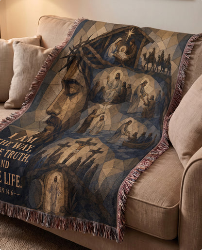 John 14:6 I Am the Way woven blanket draped over sofa