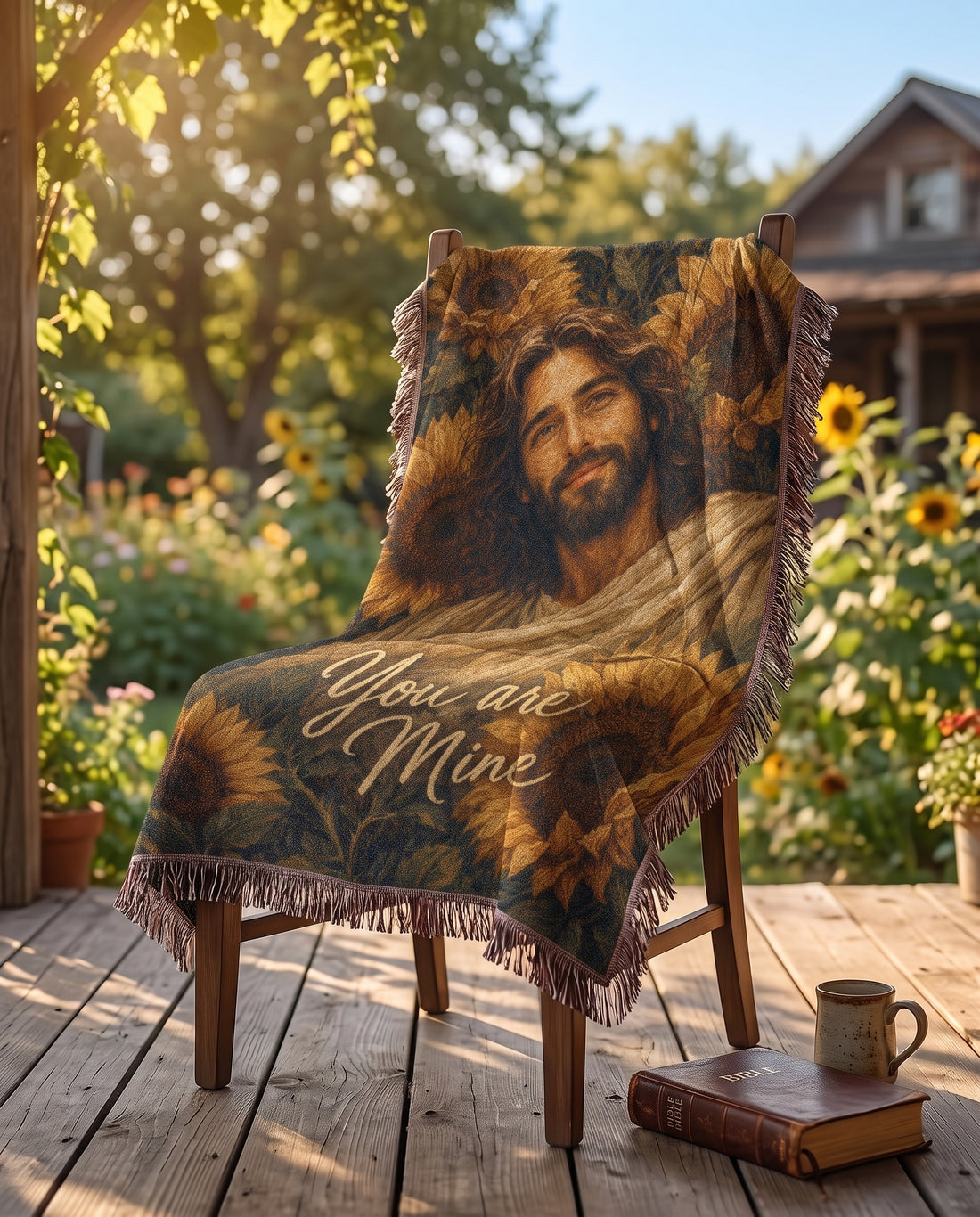 You Are Mine Sunflower Jesus Woven Blanket gallery image 2