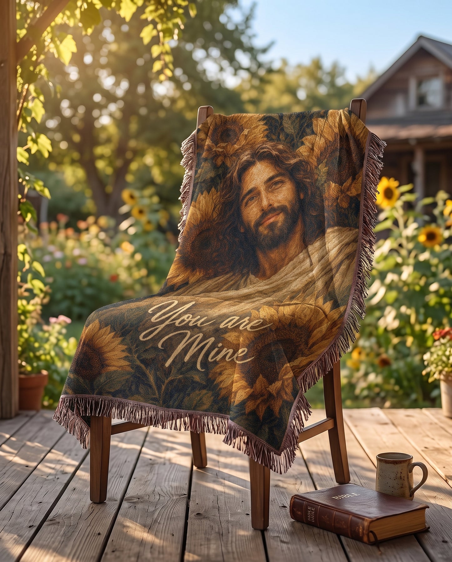 You Are Mine Sunflower Jesus Woven Blanket gallery image 2