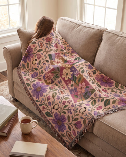 Meadow Cross of Faith - Shepherds Garden Woven Blanket - Meadow Cross of Faith woven blanket cozy sofa reading lifestyle