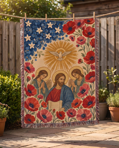 Garden clothesline display - Holy Spirit Dove Sunburst Woven Blanket