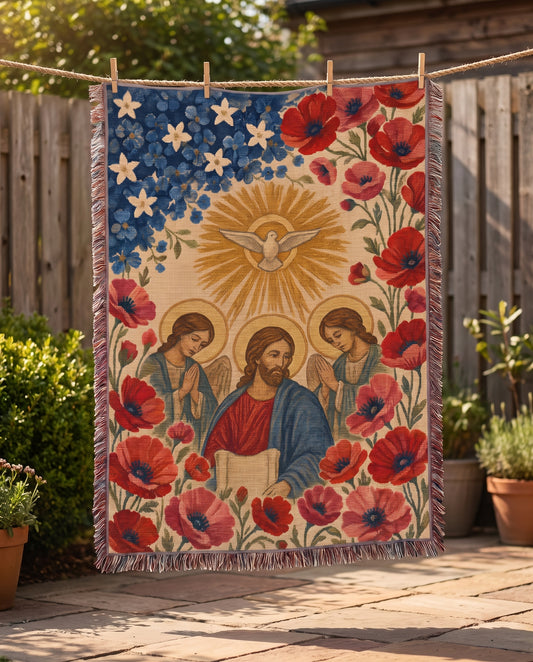 Garden clothesline display - Holy Spirit Dove Sunburst Woven Blanket