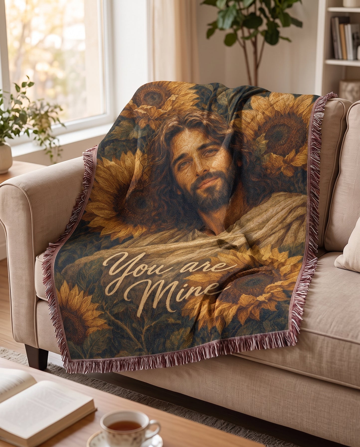 You Are Mine Sunflower Jesus Woven Blanket gallery image 5