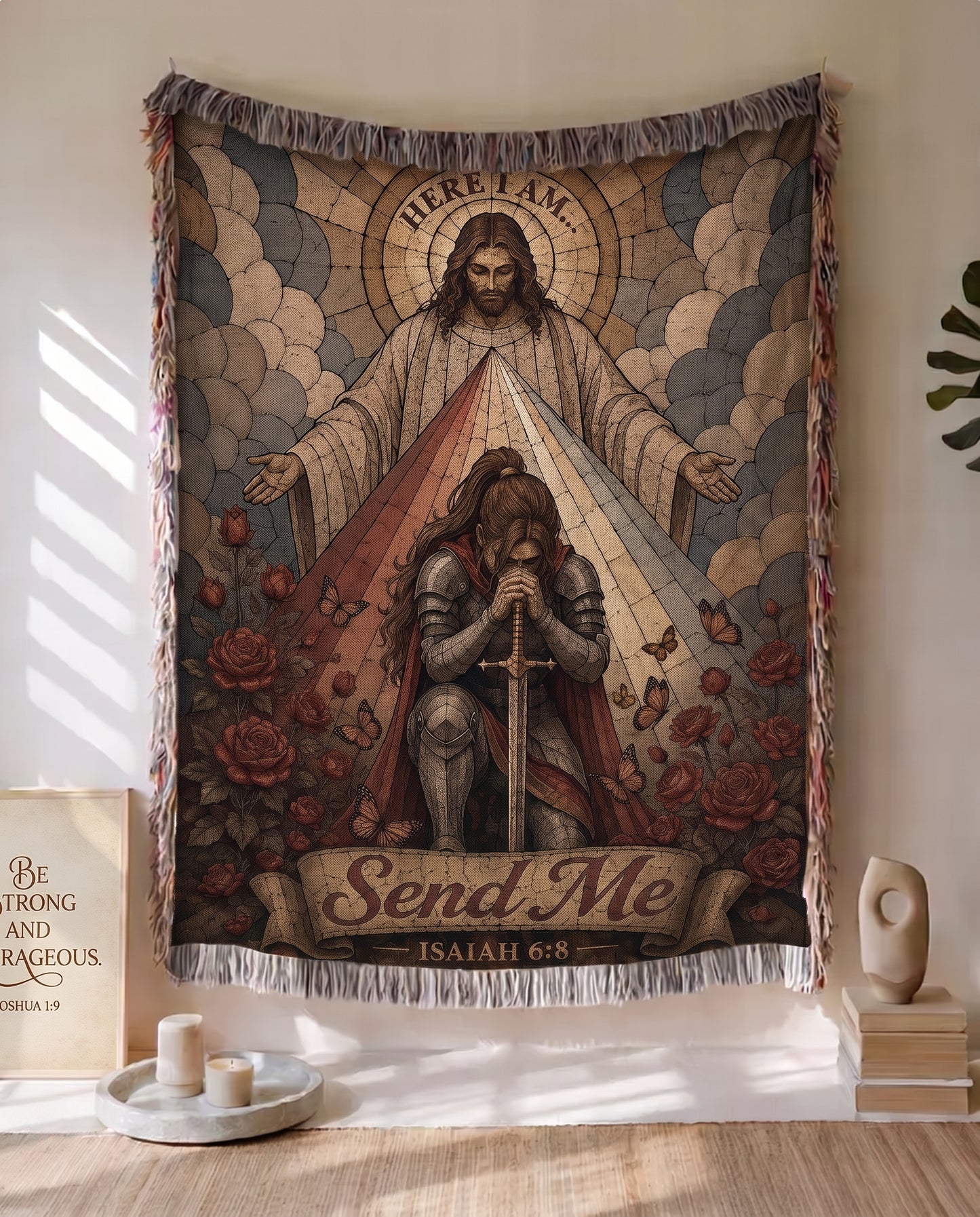 Here I Am Send Me Isaiah 6:8 woven blanket wall tapestry display