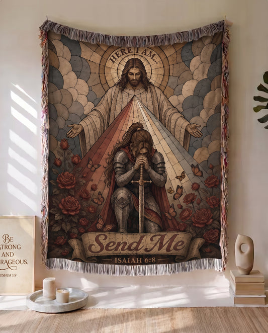 Here I Am Send Me Isaiah 6:8 woven blanket wall tapestry display