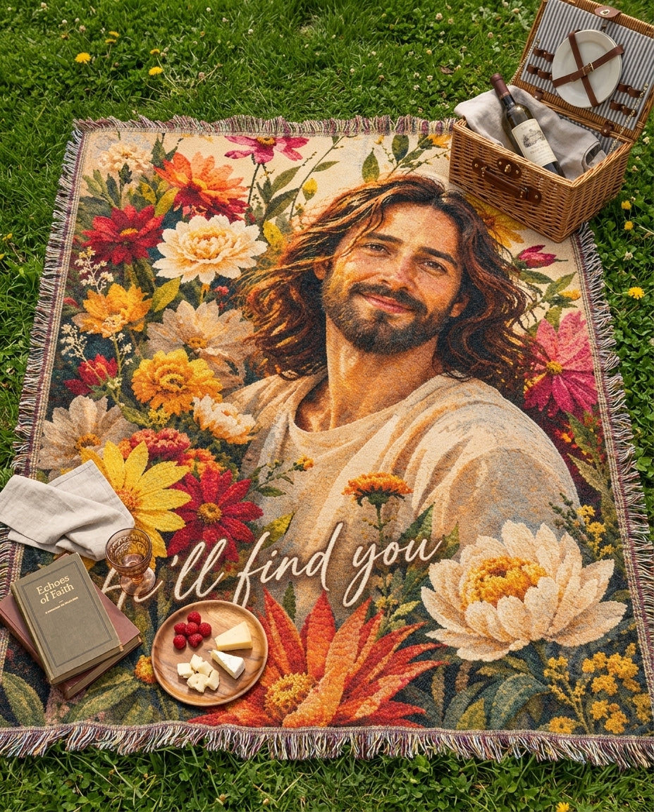 He’ll Find You Floral Jesus Woven Blanket gallery image 2