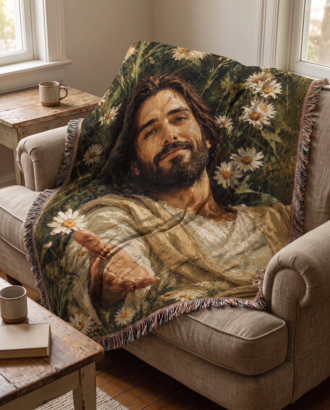 Take My Hand - Jesus Among the Daisies Woven Blanket