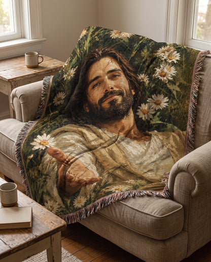 Take My Hand - Jesus Among the Daisies Woven Blanket