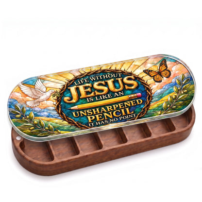 Life Without Jesus unsharpened pencil stained-glass Pillcase clean product render on white