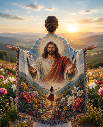 Come Unto Me Heavenly Garden Woven Blanket gallery image 1