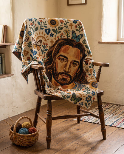 Jesus in the Sunflower Garden Woven Blanket gallery image 2