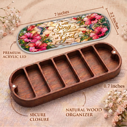 "I Will Sing of the Goodness of God — Hibiscus & Hummingbird Stained Glass" Pill Case clean product view
