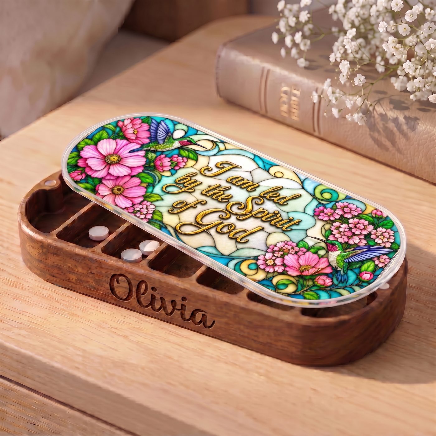 Led by the Spirit of God Hummingbird Pill Case clean product view