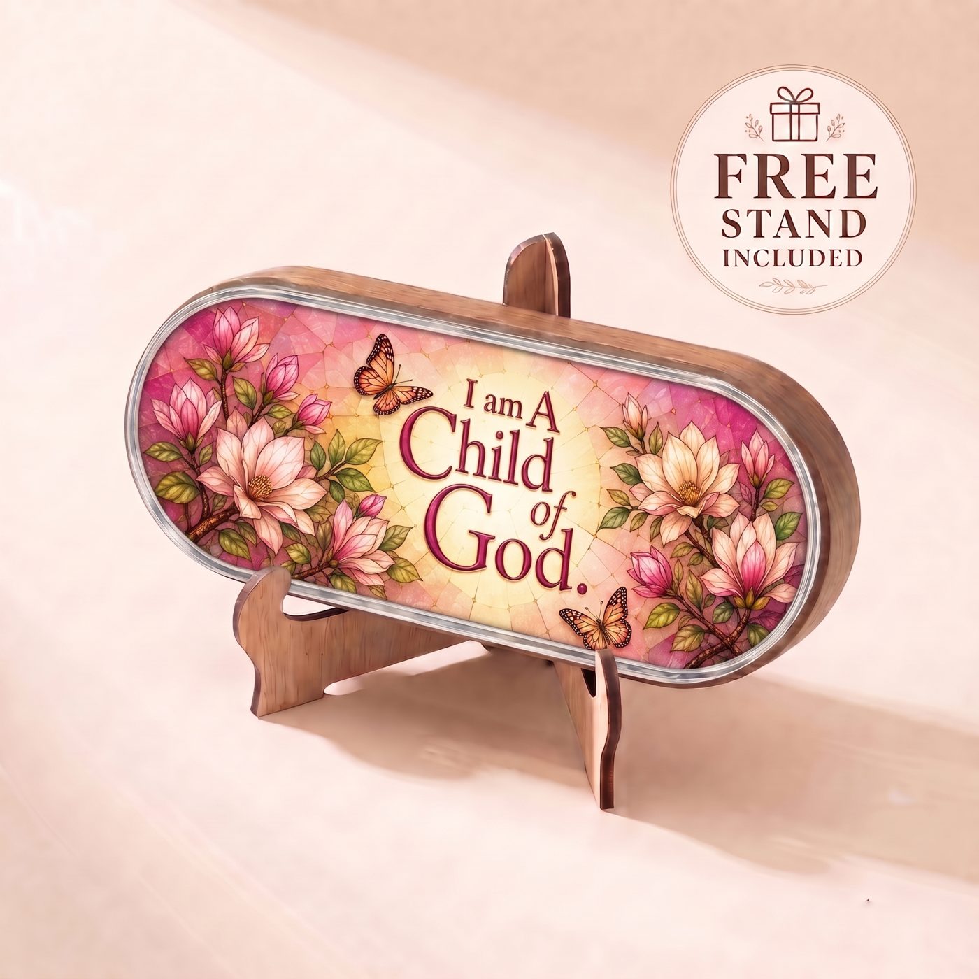 "I Am a Child of God — Magnolia & Butterfly Stained Glass" Pill Case lifestyle open view