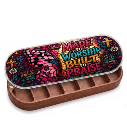 Made to Worship Built to Praise butterfly stained-glass Pillcase clean product render on white