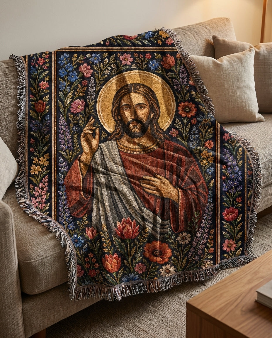 Sacred Heart of Christ - Garden of Grace Woven Blanket