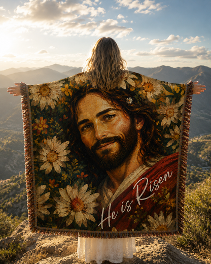 He Is Risen Floral Jesus Woven Blanket gallery image 4