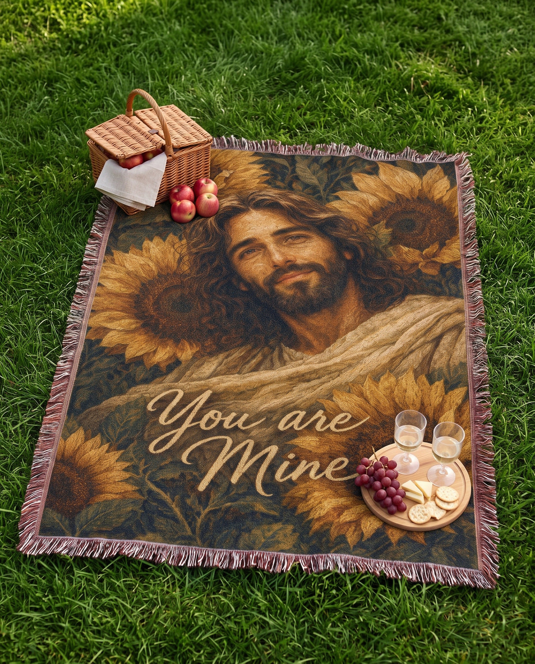 You Are Mine Sunflower Jesus Woven Blanket gallery image 3