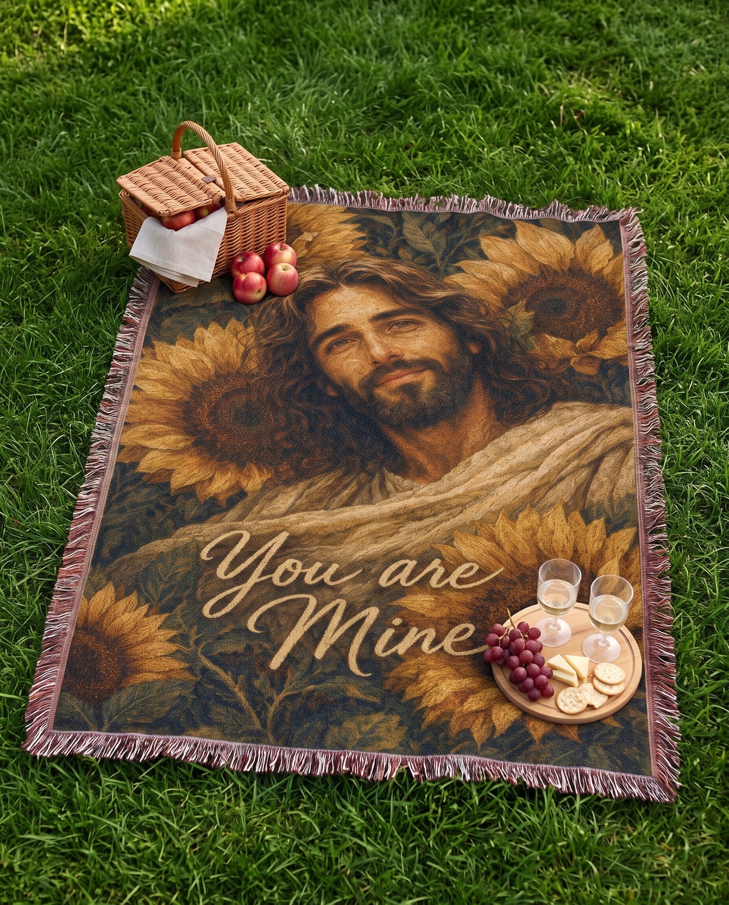 You Are Mine Sunflower Jesus Woven Blanket gallery image 3