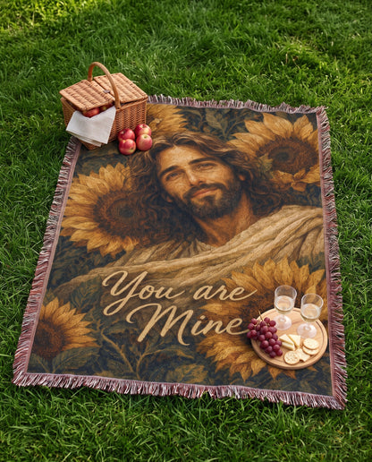 You Are Mine Sunflower Jesus Woven Blanket gallery image 3