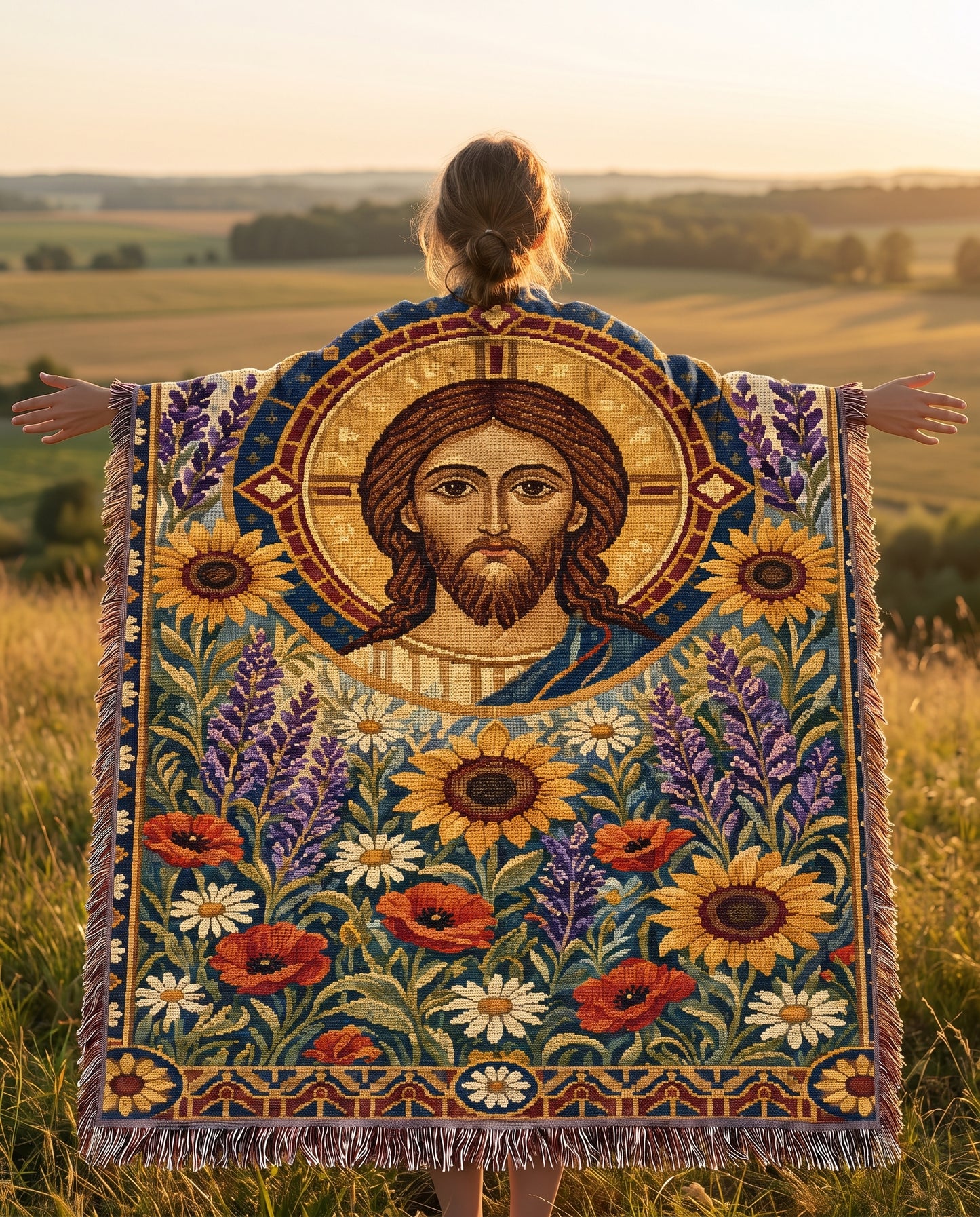 Golden field lifestyle - Christ Among the Wildflowers Woven Blanket