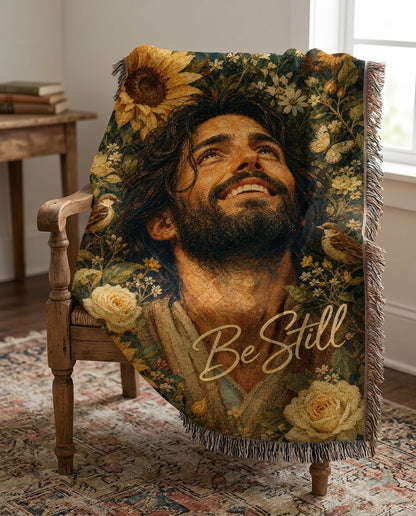 Be Still Sunflower Jesus Woven Blanket gallery image 8