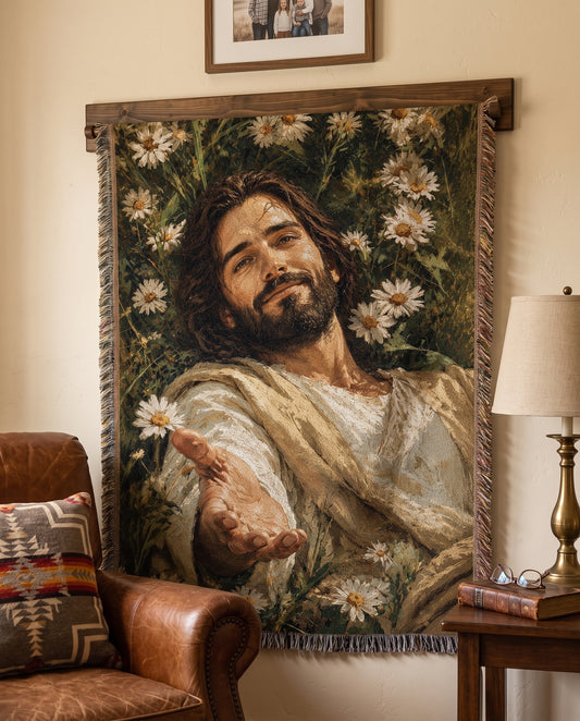 Take My Hand - Jesus Among the Daisies Woven Blanket