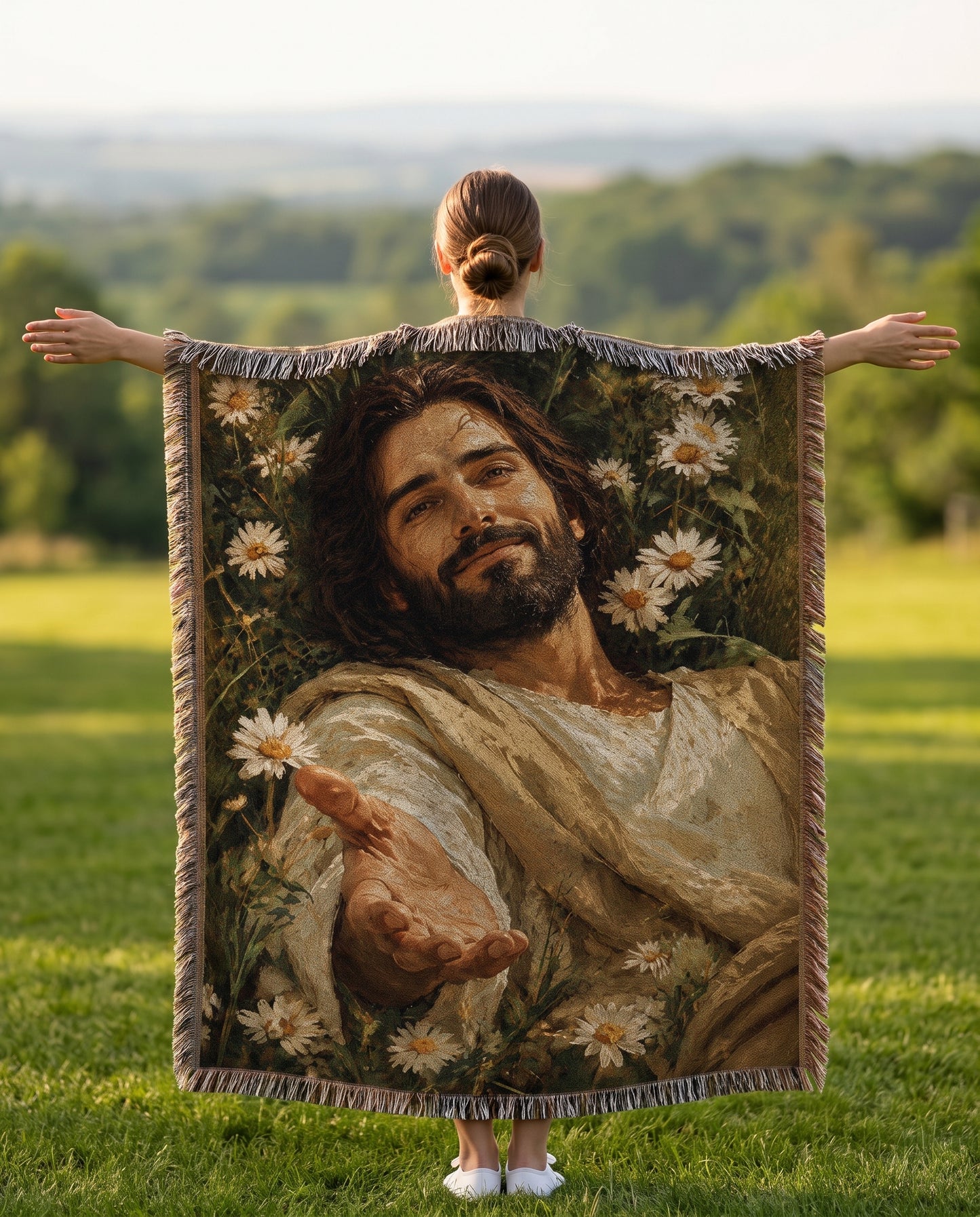 Take My Hand - Jesus Among the Daisies Woven Blanket