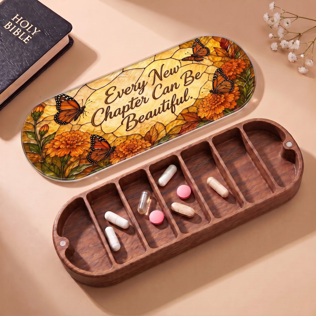 Every New Chapter Can Be Beautiful Pillcase with Holy Bible and daily tablets