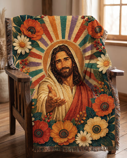 Come Unto Me - Welcoming Jesus Floral Woven Blanket