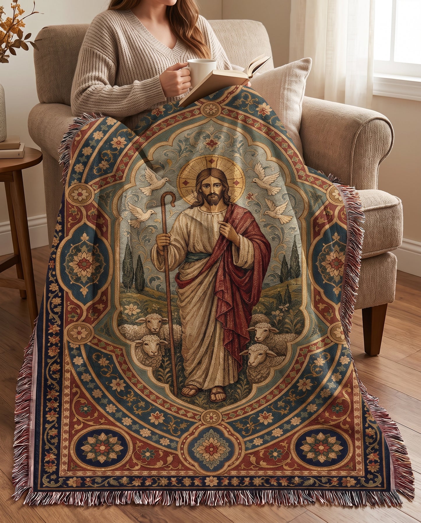 Reading chair lifestyle - Good Shepherd Peace Woven Blanket