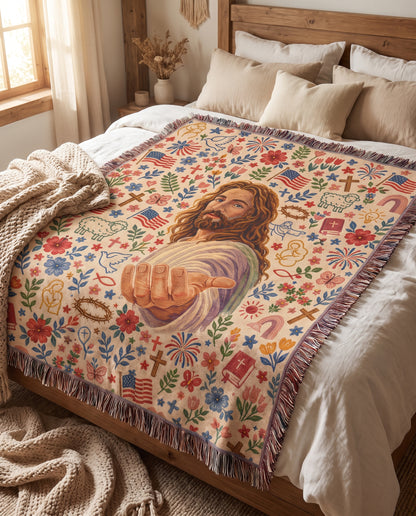 Bedroom styling - Welcoming Savior Folk Faith Woven Blanket