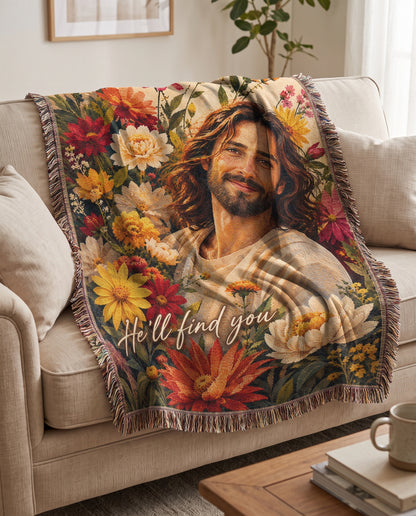 He’ll Find You Floral Jesus Woven Blanket gallery image 7