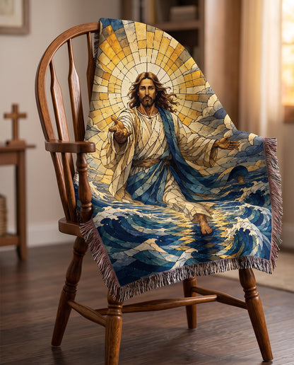 Jesus Walks on Water - Come Unto Me Woven Blanket