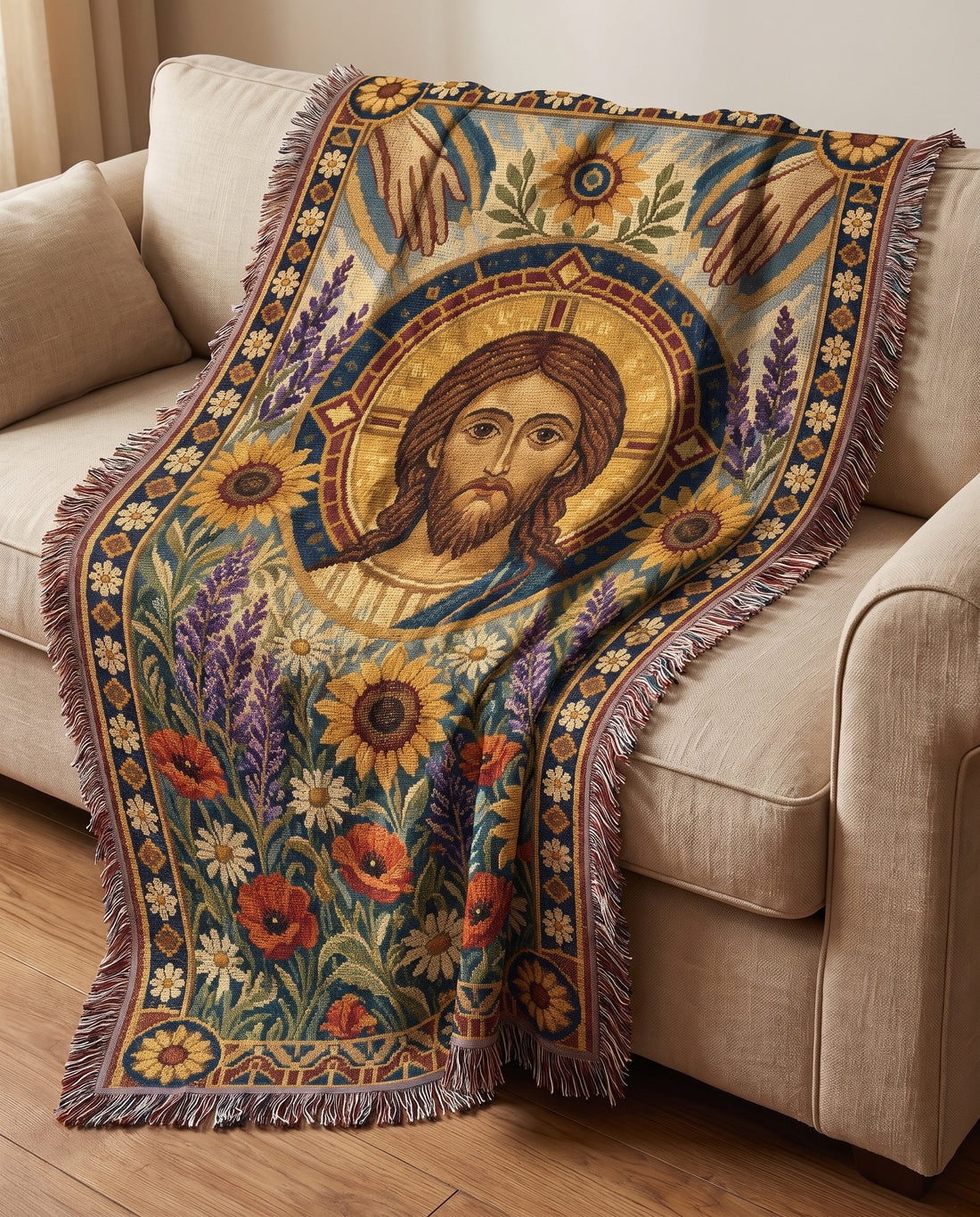 Sofa styling - Christ Among the Wildflowers Woven Blanket
