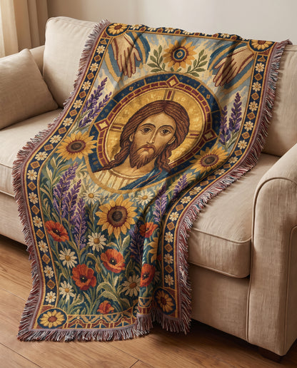 Sofa styling - Christ Among the Wildflowers Woven Blanket
