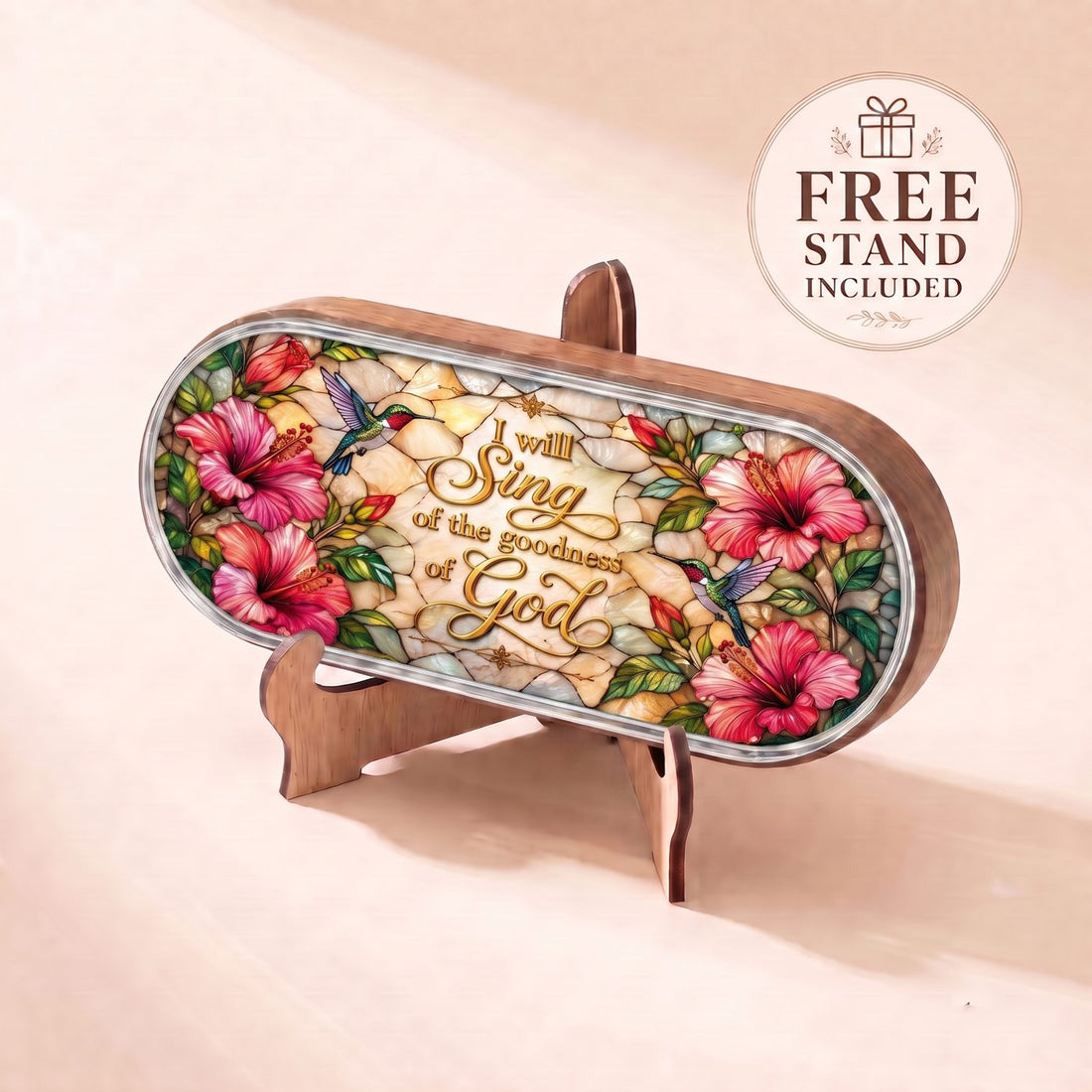 "I Will Sing of the Goodness of God — Hibiscus & Hummingbird Stained Glass" Pill Case clean product view