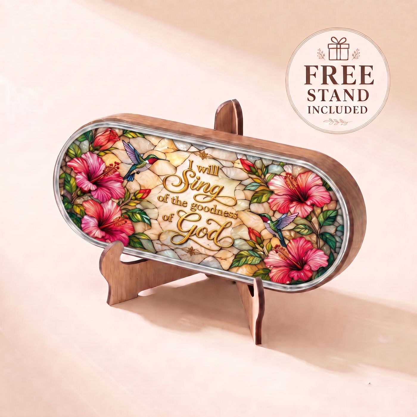 "I Will Sing of the Goodness of God — Hibiscus & Hummingbird Stained Glass" Pill Case clean product view