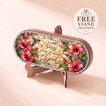 "I Will Sing of the Goodness of God — Hibiscus & Hummingbird Stained Glass" Pill Case clean product view