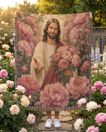 Garden held display - Jesus Bouquet of Grace Floral Woven Blanket