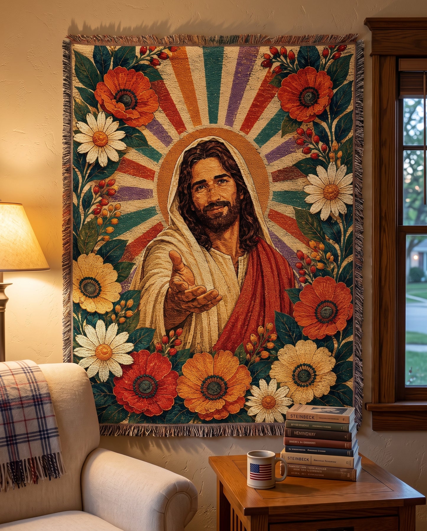 Come Unto Me - Welcoming Jesus Floral Woven Blanket