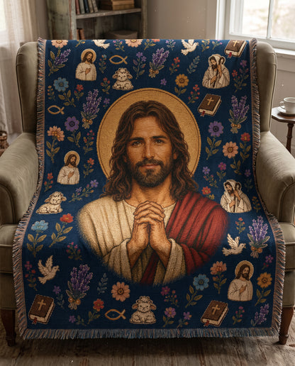 Praying Jesus - Good Shepherd Garden Woven Blanket